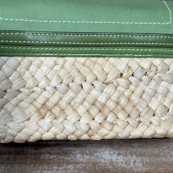 Coach Straw Leather Green Wristlet Clutch With Turnlock And Chain - Picture 3 of 14